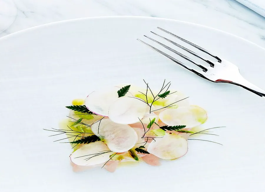 Carpaccio de poisson à l'huile de céleri