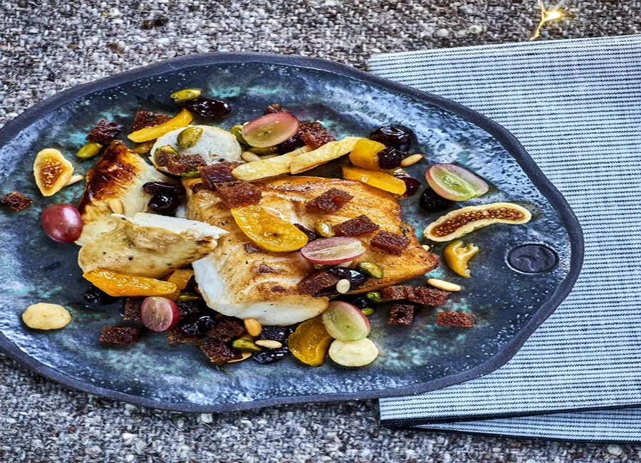 Chapon de mer au boudin blanc et mendiant