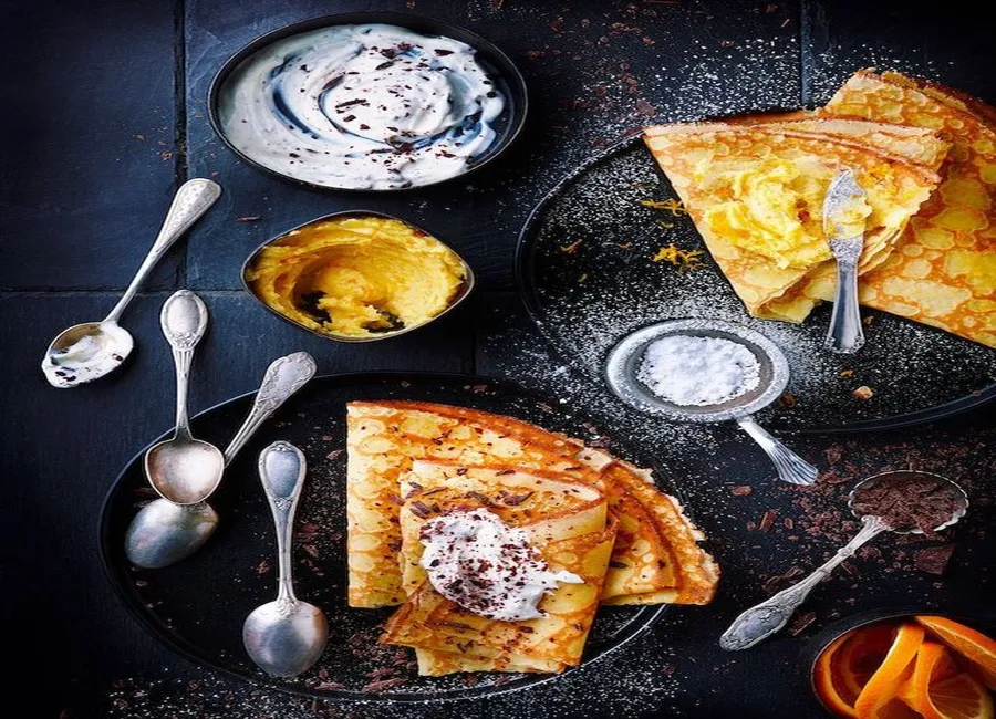 Crêpes à la crème de stracciatella et beurre à l'orange