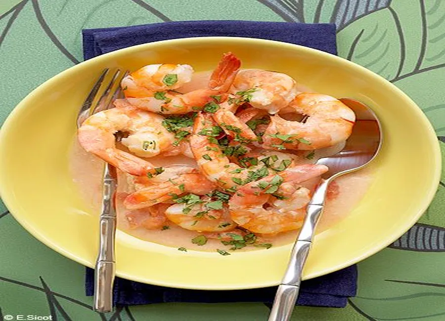 Crevettes en sauce coco rose
