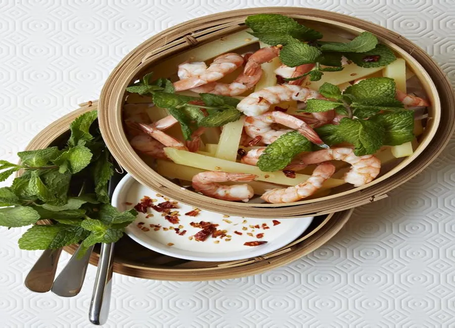 Crevettes-frites, sauce au piment