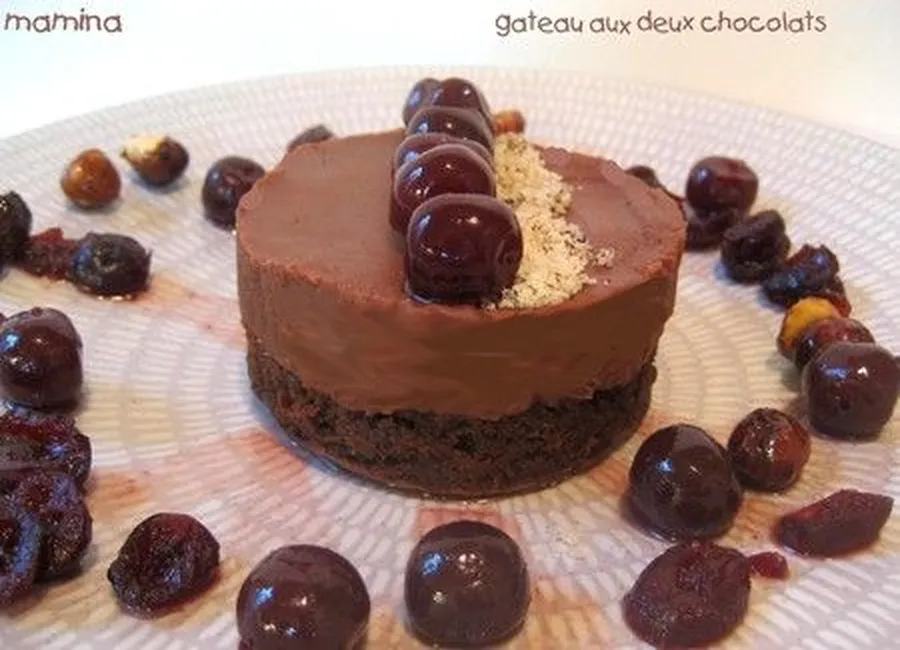 Gâteau au deux chocolats, noisettes et griottines