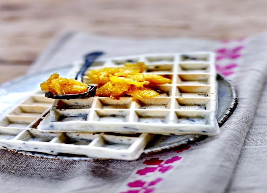 Gaufres au riz gluant et sirop d'orange