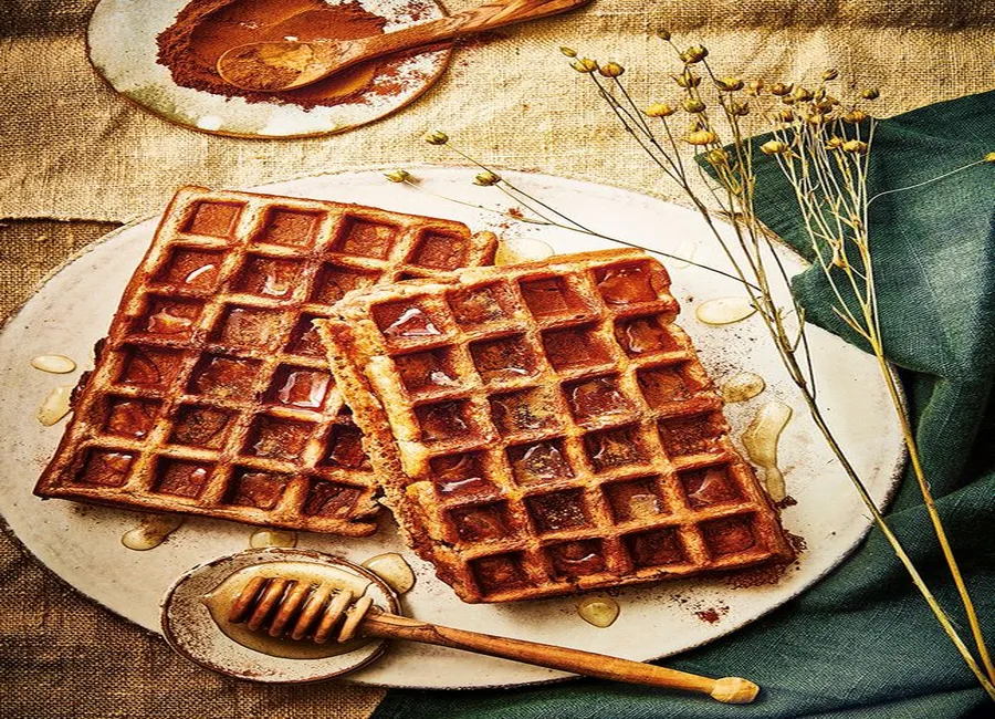 Gaufres avoine et haricots rouges à la cannelle et au miel