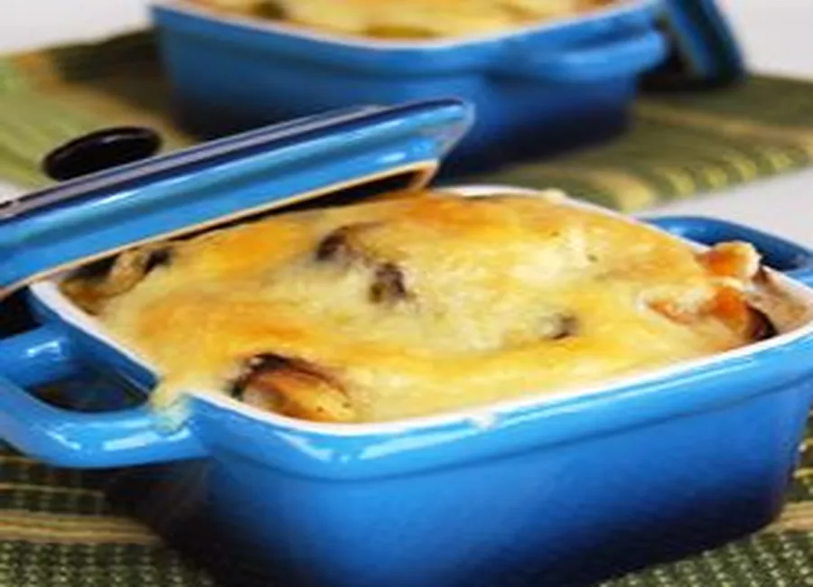 Moules et poireaux gratinés au gouda fumé