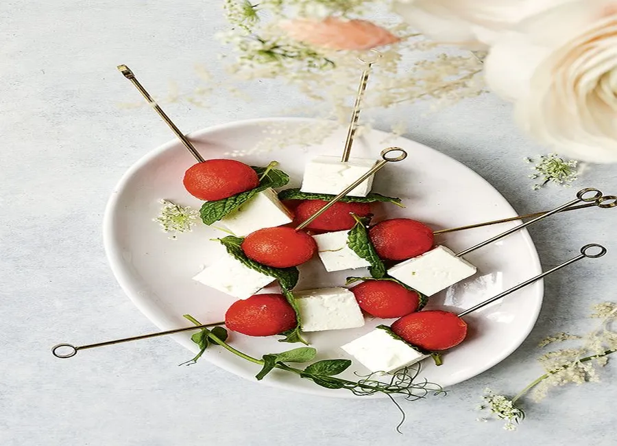 Pastèque, feta végétale, et menthe