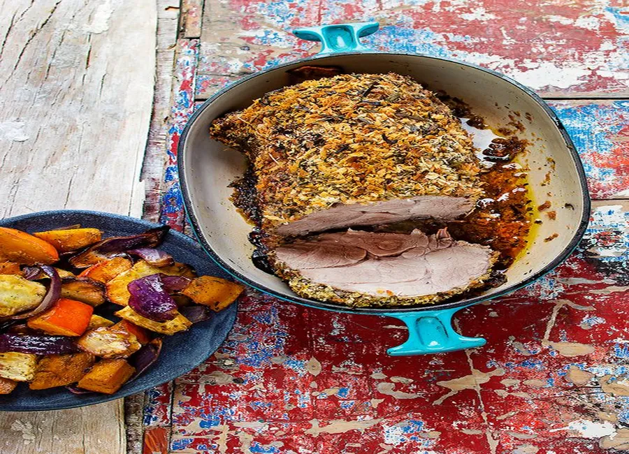 Porc au thé vert et aux légumes d'hiver rôtis