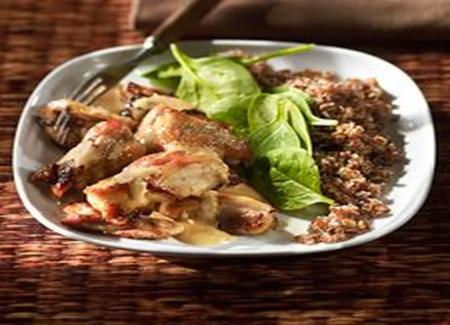 Poulet caramélisé au miel, sauce fromage de chèvre
