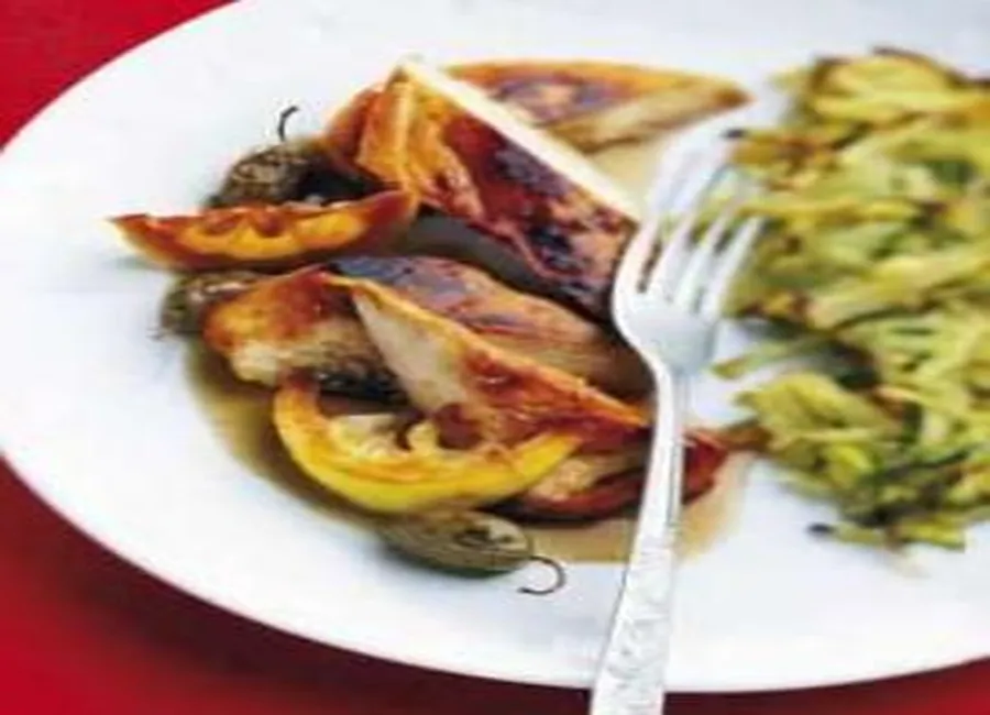 Poulet caramélisé, râpée de légumes