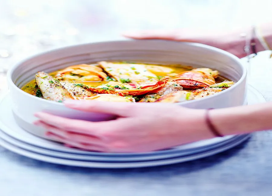 Poulet et langouste au vin jaune