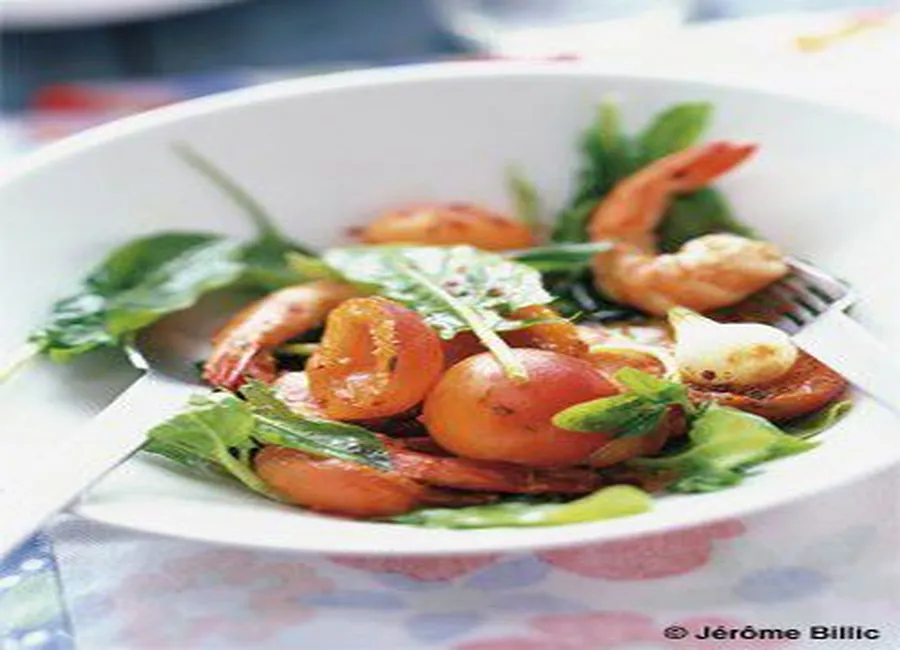Salade de crevettes et abricots au piment vert