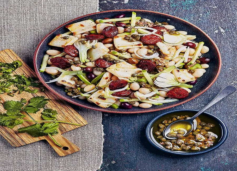 Salade de haricots cocos aux calamars et au chorizo