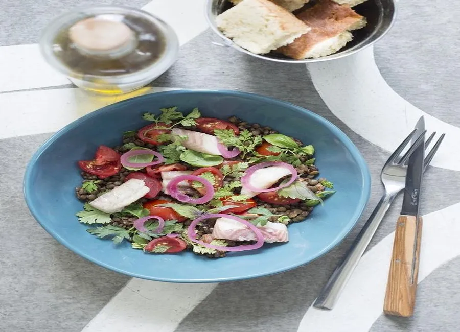 Salade de lentilles à l'anguille fumée