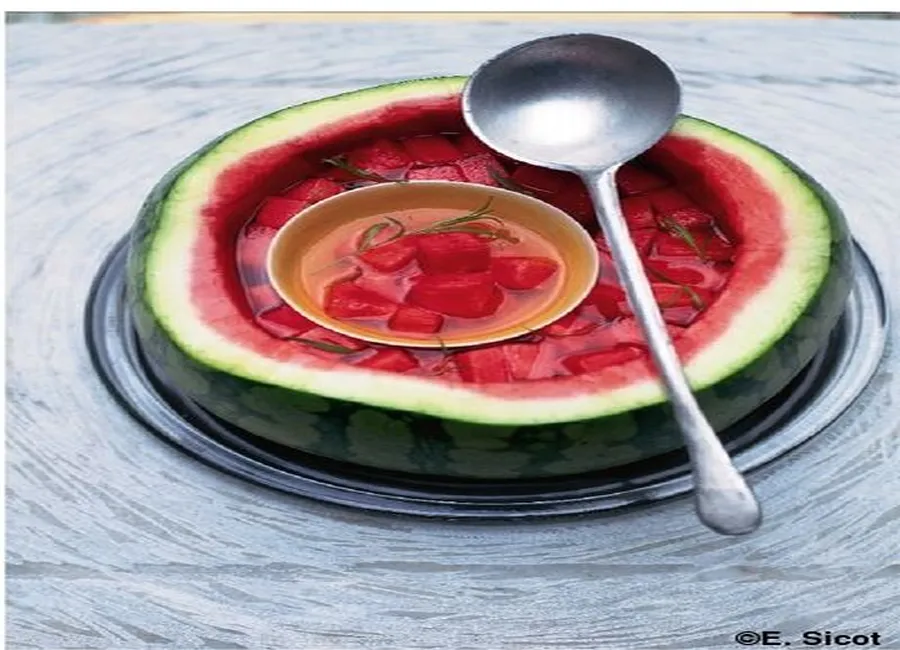 Salade de pastèque, melon vert et marlin fumé