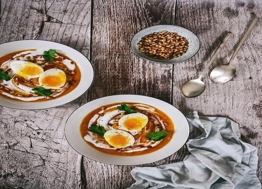 Soupe butternut, chèvre et oeuf