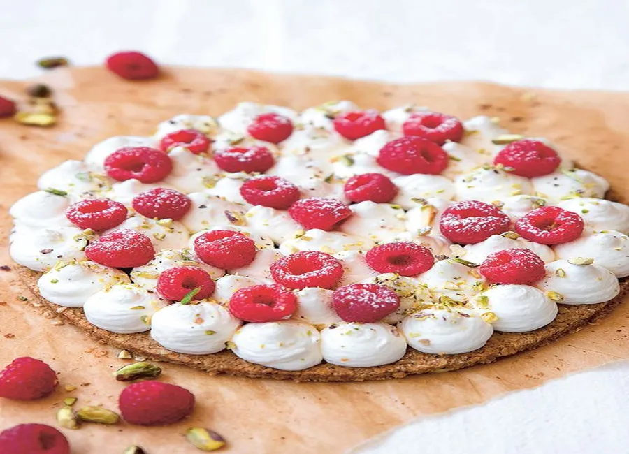 Tarte aux framboises, pâte aux flocons d'avoine