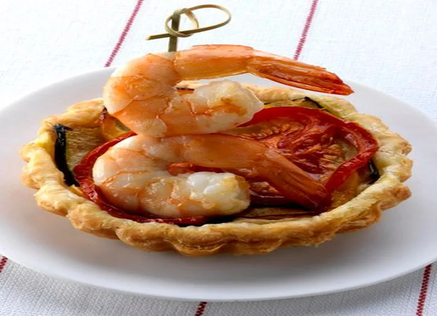 Tarte aux légumes et aux gambas