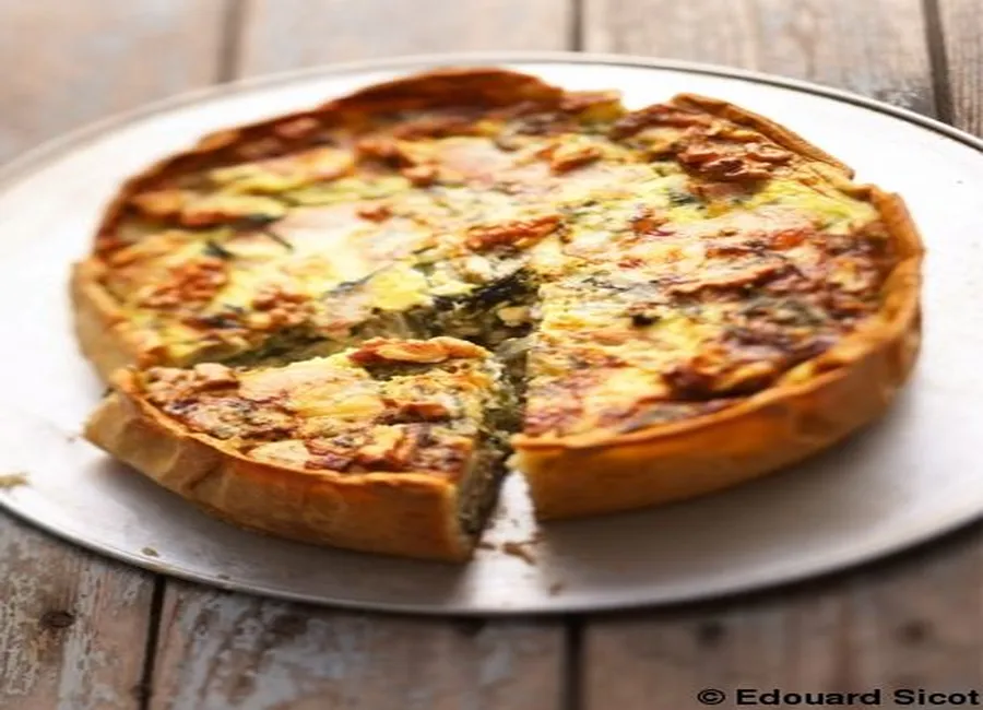 Tarte stilton, blettes, poire, noix