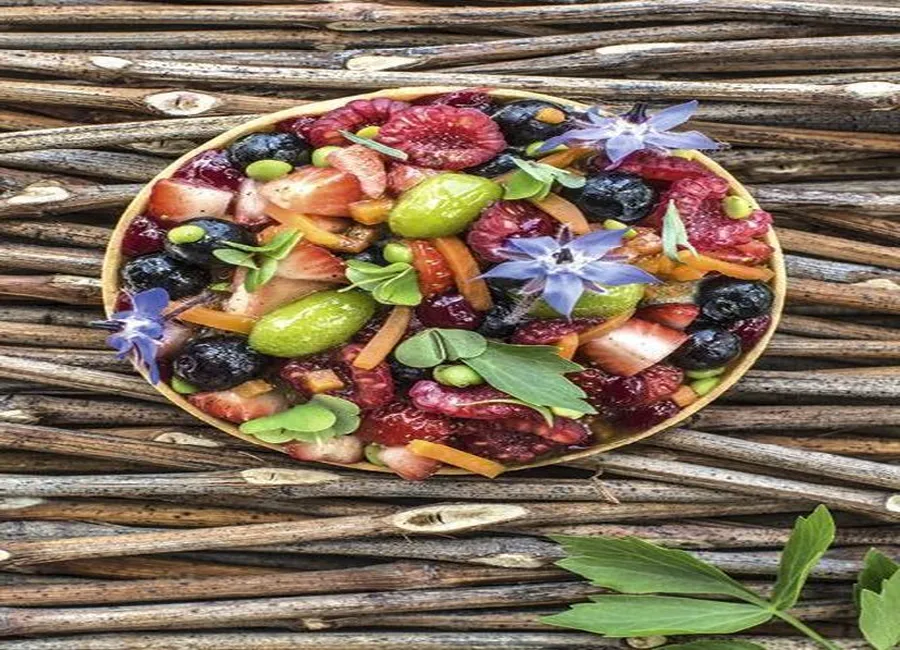 Tartelettes légumes, fruits rouges et sorbet livèche