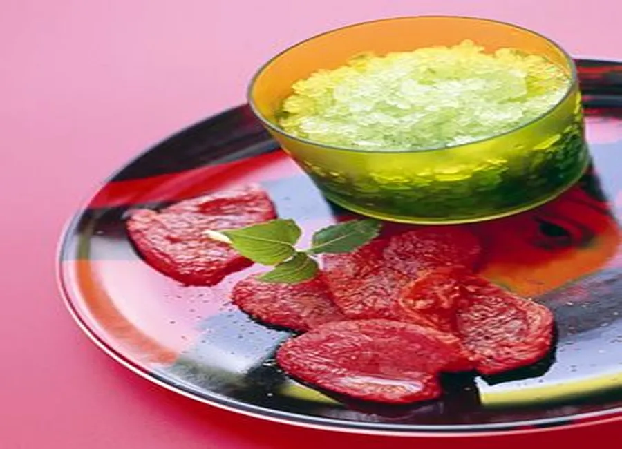 Granité de basilic et tomates confites