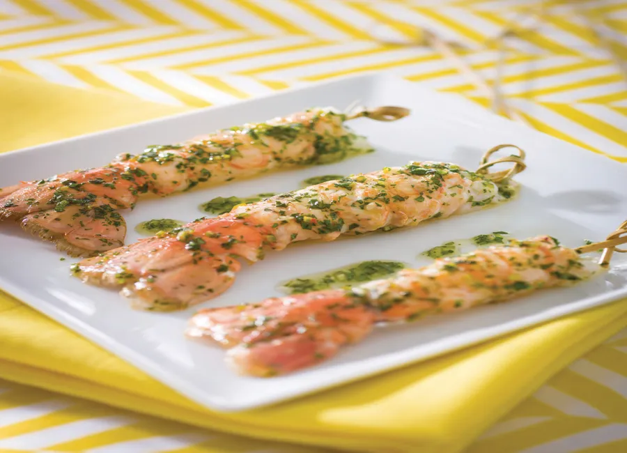 Mini brochette de langoustine snakée coriandre & citron