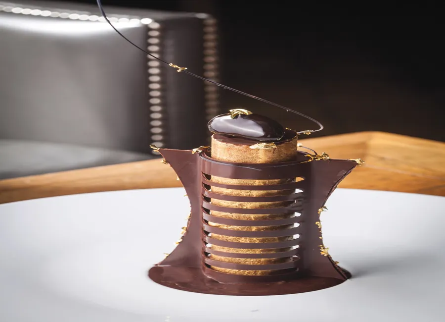 Architexture de chocolat pabaïno, crème glacée aux fèves de cacao