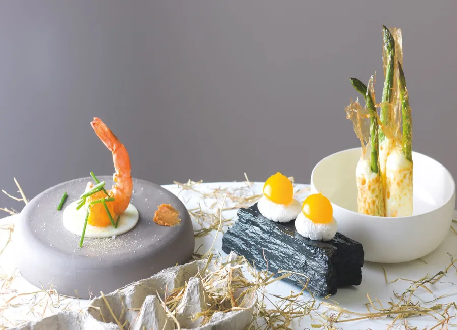 Asperge, oeuf miso en tube