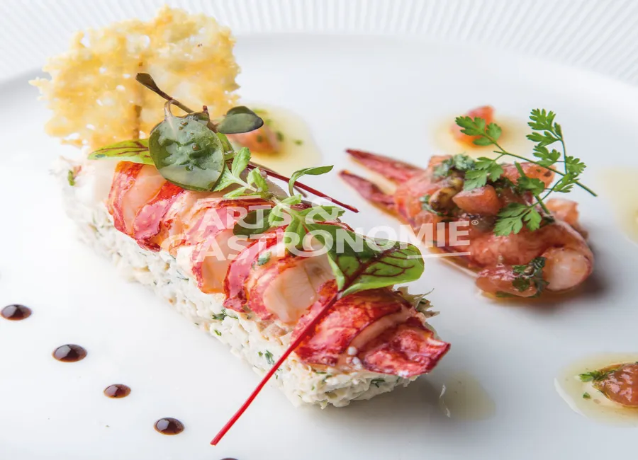 Tourteau pomme verte aneth, éclaté de homard