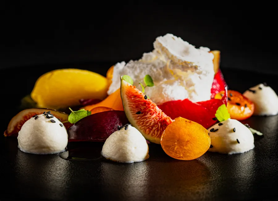 Pavlova aux fruits, sorbet kalamansi