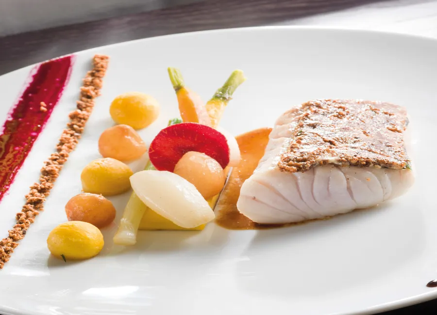 Le dos de sandre rôti à la cazette du morvan purée de potimarron