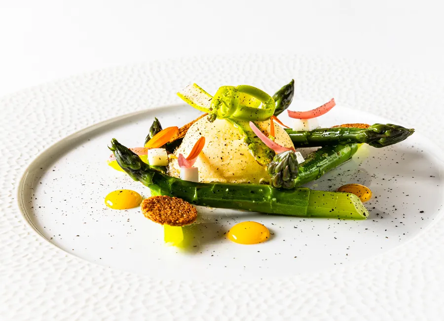 Asperges vertes, quinoa, sabayon citronné