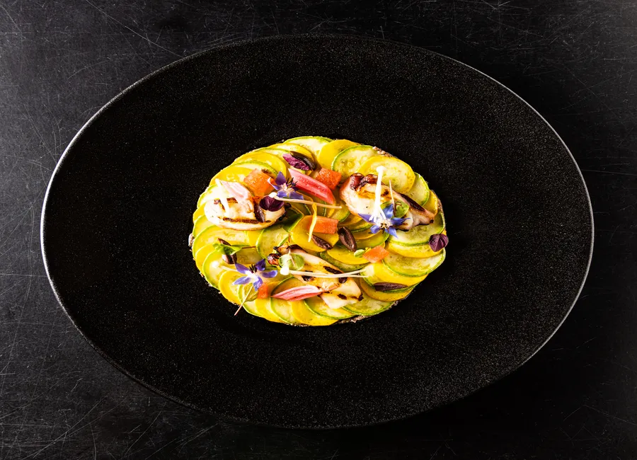 Carpaccio de courgettes et poulpe grillé