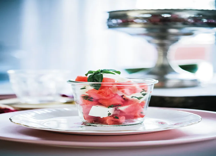 Pastèque, feta et menthe fraîche