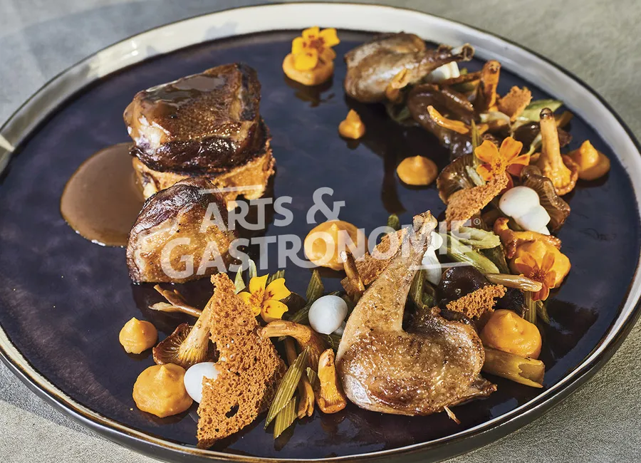 Pigeon, pain d’épices, crémeux de patate douce