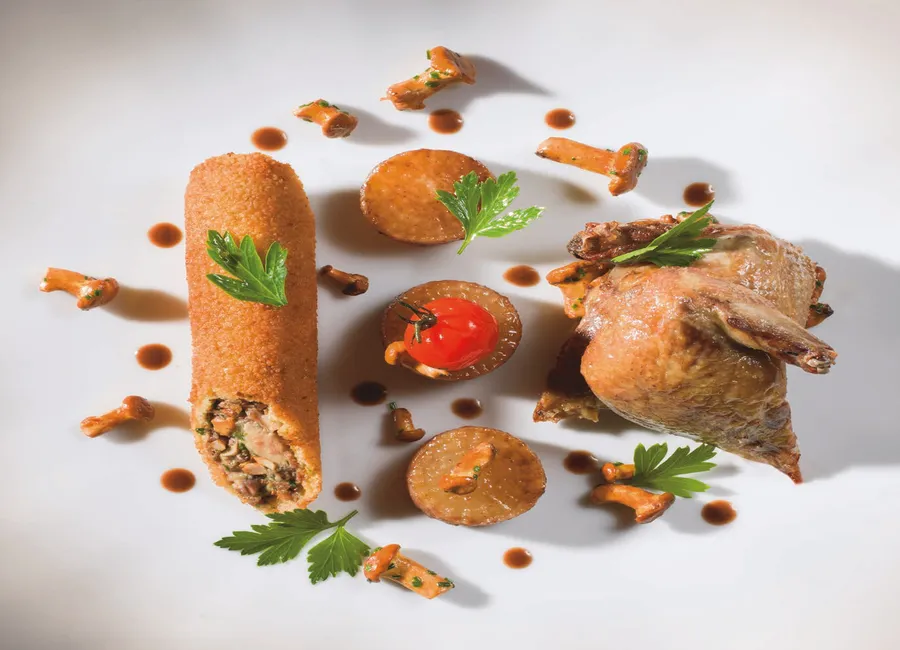 Pigeon rôti sur coffre & cromesquis de cuisses