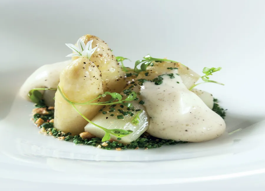 Asperges blanches de soustons tièdes en vinaigrette
