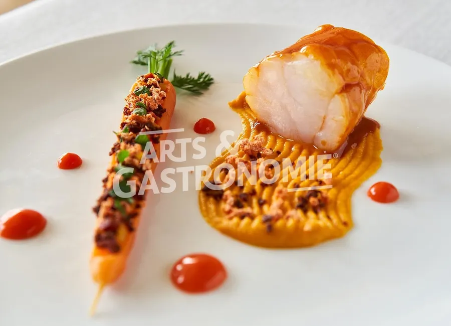 Lotte petit bateau laquée au jus de carotte & curcuma frais
