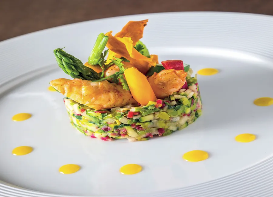 Langoustines, poireaux et granny smith