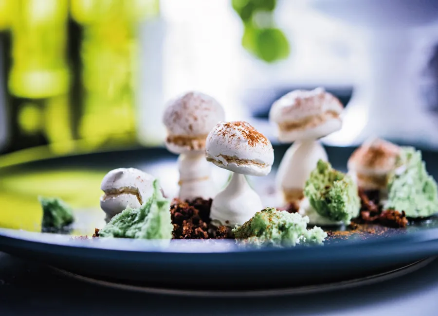 Meringue et poire sponge cake matcha et cacao