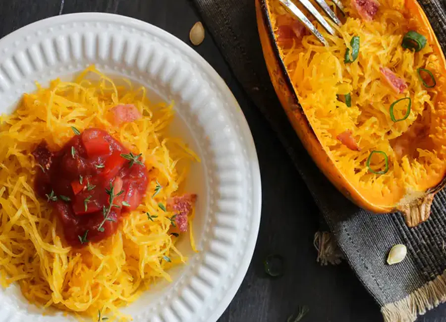 Courge spaghetti à la carbonara au companion