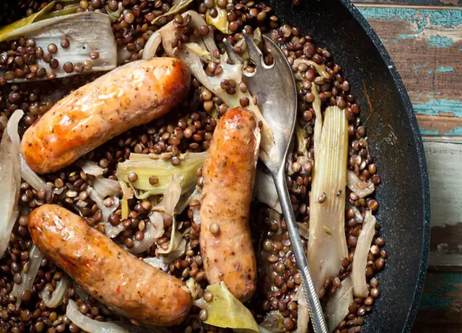 Saucisses aux lentilles au monsieur cuisine