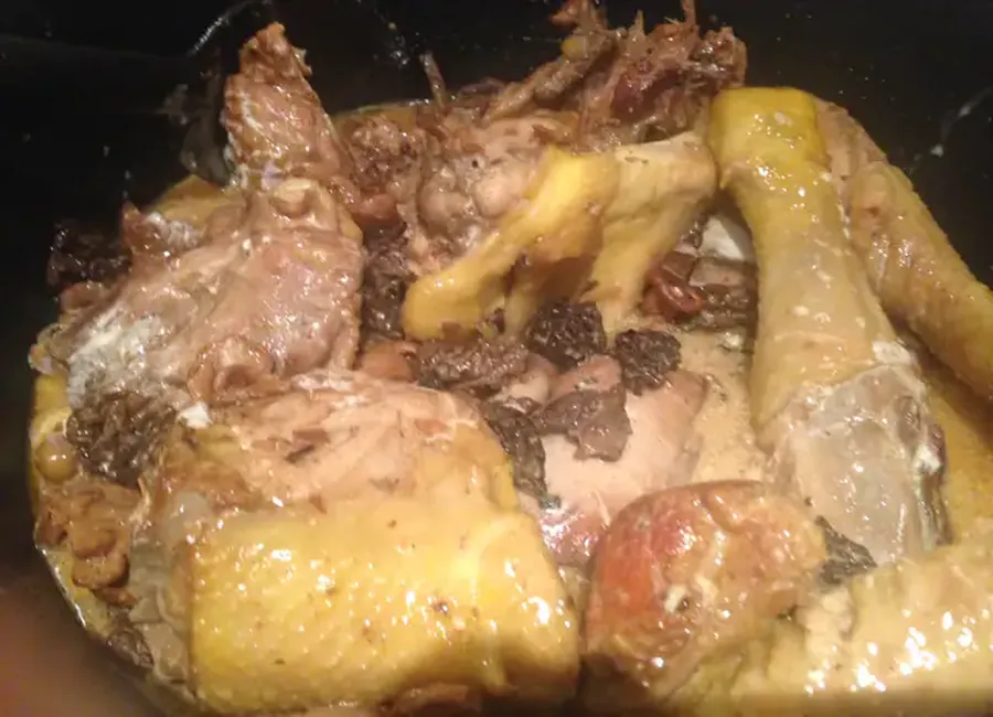 Poulet aux morilles et vin blanc