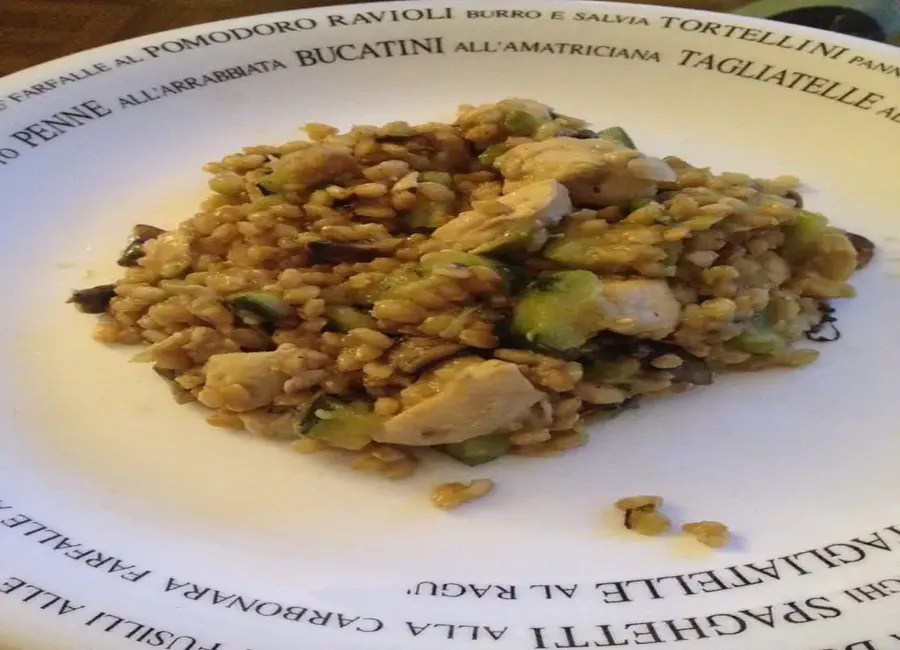 Le risotto d’épeautre poulet courgette