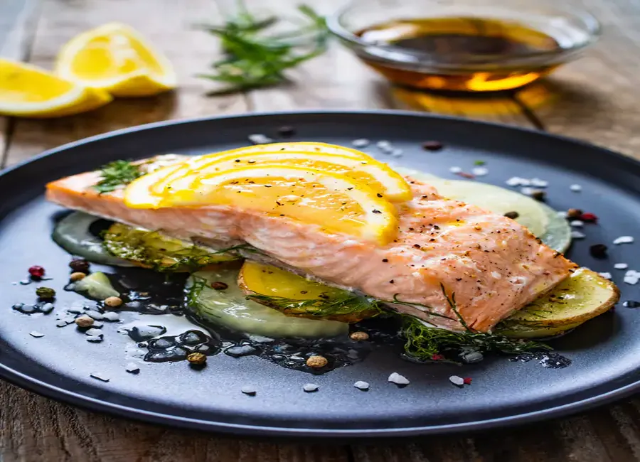 Saumon au four mariné à la sauce ponzu