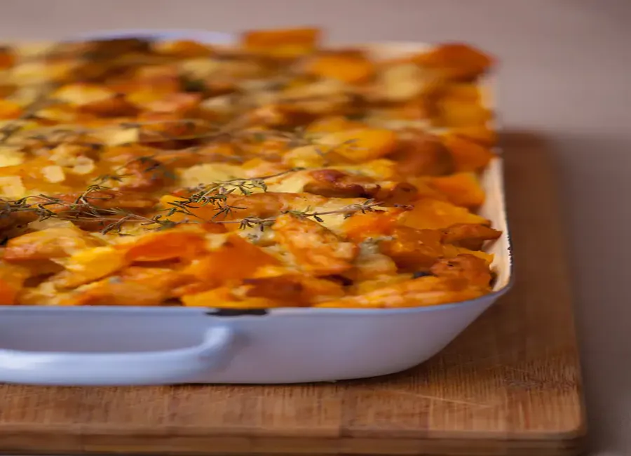 Gratin de courges, poulet et tomme des pyrénées