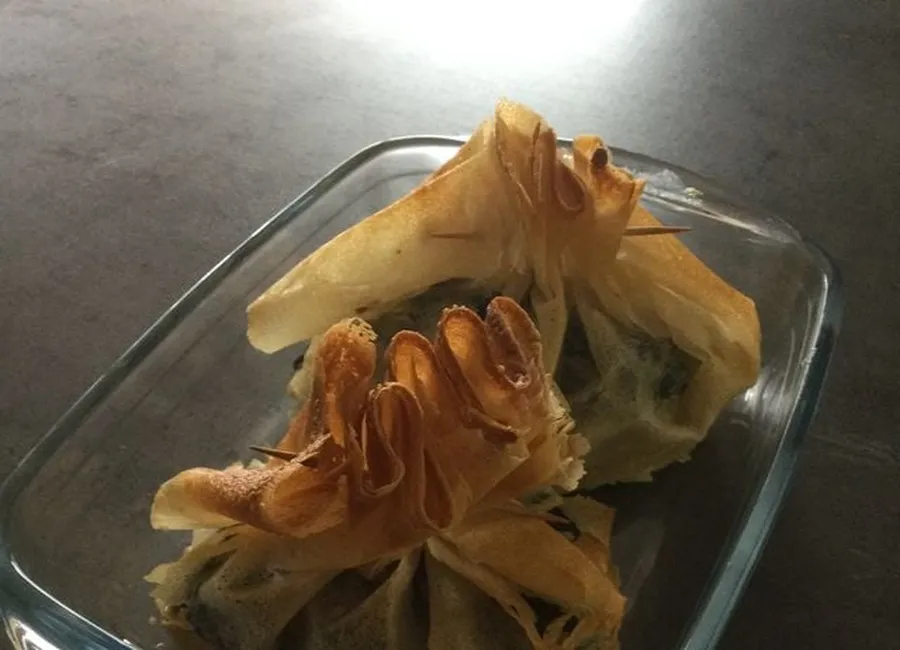 Papillote de saumon et épinards en brick