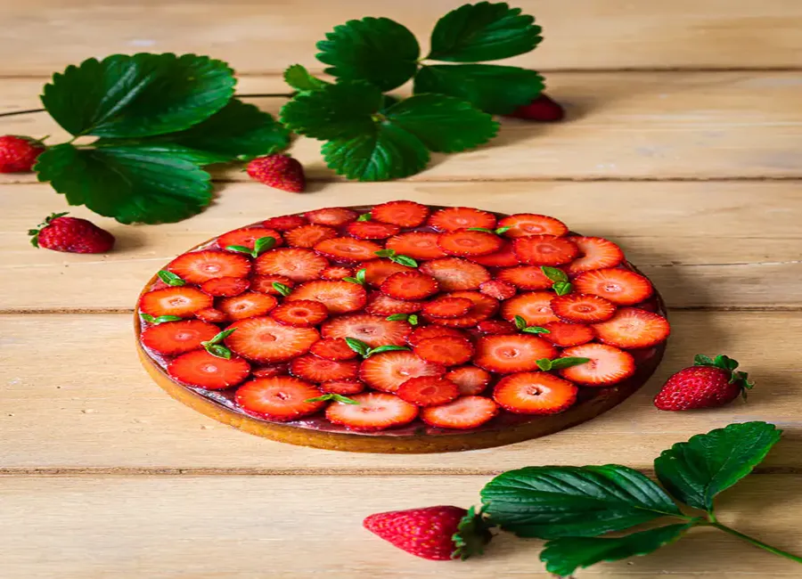 Tarte aux fraises et basilic de morgane
