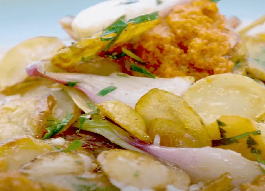 Salade pommes de terre, pesto tomates séchées par laurent mariotte