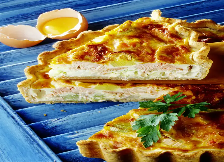 Quiche saumon poireau et roquefort
