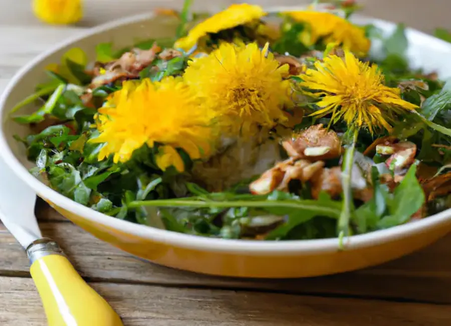 Pissenlits en salade aux lards et aux noix
